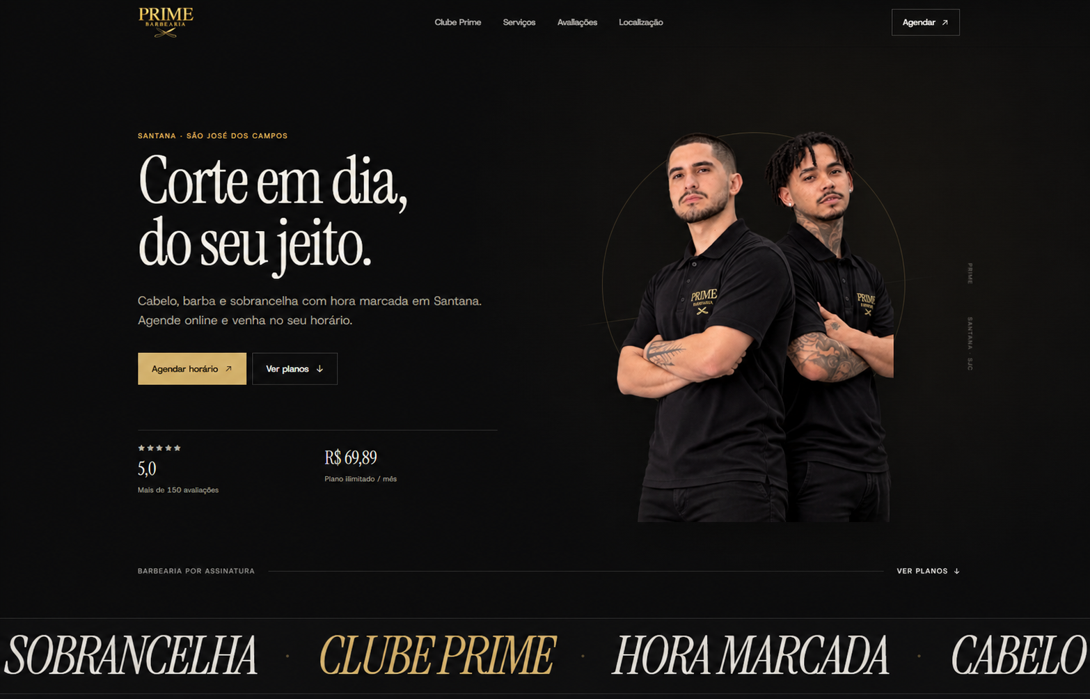 Landing page da Barbearia Prime