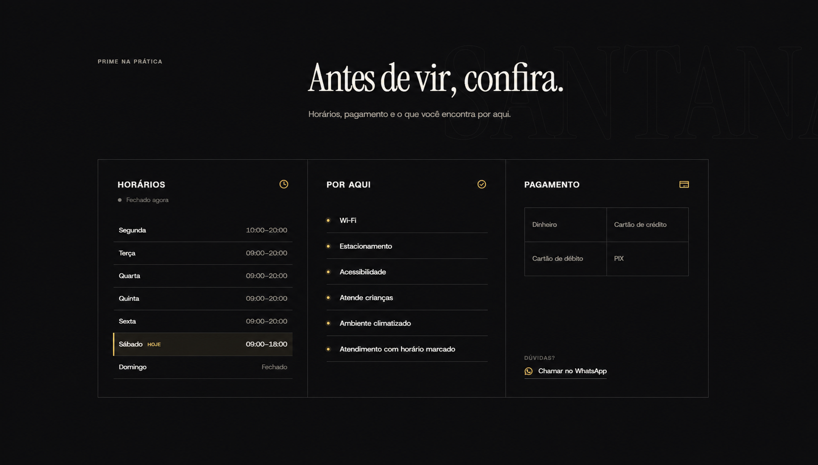 Horários, comodidades e formas de pagamento da Barbearia Prime